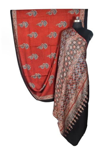 Image of Ethnics of Kutch Womenss Ajrakh Modal Silk Natural Dye Hand Block Print Saree with Blouse Piece - 5.5 Mtr Length