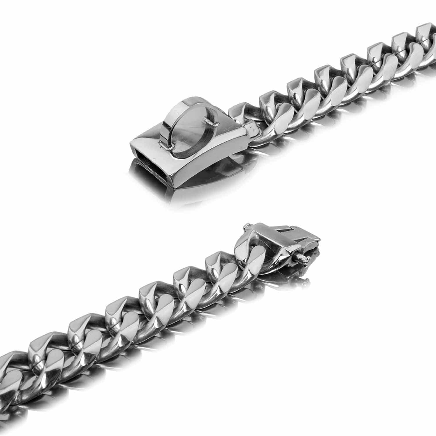 Obroża z łańcuszkiem dla psa Srebrna obroża z łańcuszkiem Kubański łańcuszek z ogniwami Metalowe ogniwa ze stali nierdzewnej 19 mm Wytrzymała obroża treningowa do chodzenia dla średnich i du