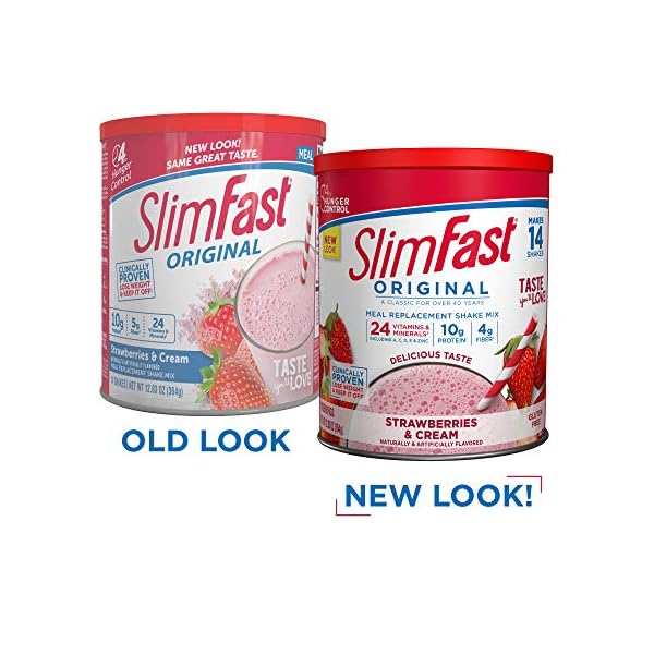 SlimFast Meal Replacement Powder, Original Strawberries & Cream, Weight Loss Shake Mix, 10g of Protein, 14 Servings