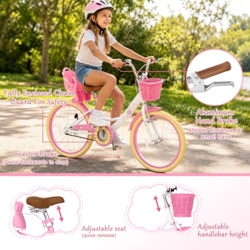 Image of Glaf Toddler Girls Bike for Age 2-9 Years 12 14 16 20 Inch | Kids Toddler Bike,Girls Bicycle,Doll Seat, Basket, Adjustable Seat, Bell,
