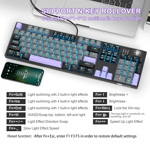 Image of MageGee Mechanical Gaming Keyboard, Wired USB RGB Backlit Keyboard, 104-Key 100% Anti-Ghosting Mechanical Keyboard with Red Switches, Side-Printed Keycaps for Windows PC & Mac