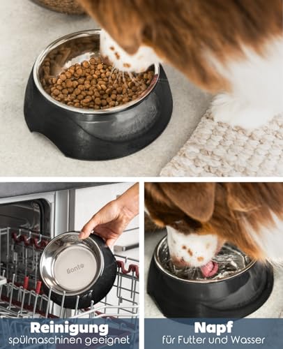 lionto Futternapf aus Melamin mit Anti-Rutsch Boden, herausnehmbarer 940 ml Napf aus robustem & geruchsneutralem Edelstahl, leicht zu reinigen, ergonomisches Design, für Hunde & Katzen, schwarz