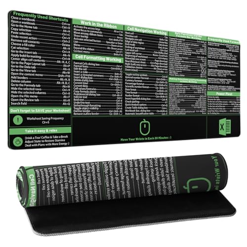 Image of Excel Shortcut Keys Mouse Pad Extended Large XL 31.5 inchx11.8 inch Excel Cheat Sheet Keyboard Mat with Non-Slip Stitched Edges PC Computer Gaming Desk Mat with Non-Slip Based Stitched Edges for Home Office