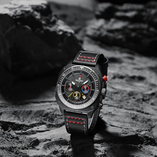 Image of NAVIFORCE NF8057 Square Vintage Military Chronograph Genuine Leather Analog Watch