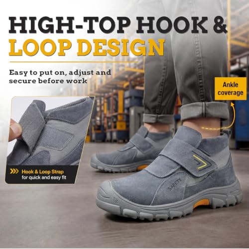 Image of GLANOUDUN Steel Toe Boots for Men, Welding Work Boots with Puncture-Resistant Midsole, High Top Hook and Loop Safety Footwear for Welding Workshop Construction Warehouse Factory