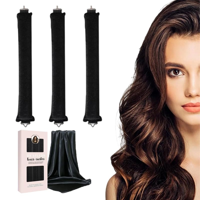 Heatless Curls Overnight Set of 3 with 1 Scarf - Heatless Hair Curler, Overnight Blowout Rods for Blowout Look Long Hair (Pink)