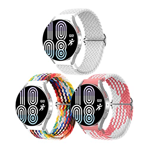 JZK Pack of 3 nylon strap compatible with Galaxy Watch, White/Pink/Rainbow
