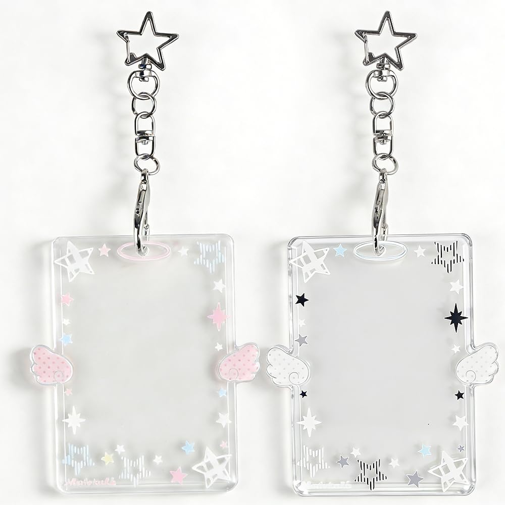 2 llaveros para tarjetas fotográficas de estrella blanca y rosa, bonito soporte para tarjetas de fotos de 3 pulgadas para mujer, soportes verticales para tarjetas de fotos, llavero de plástico