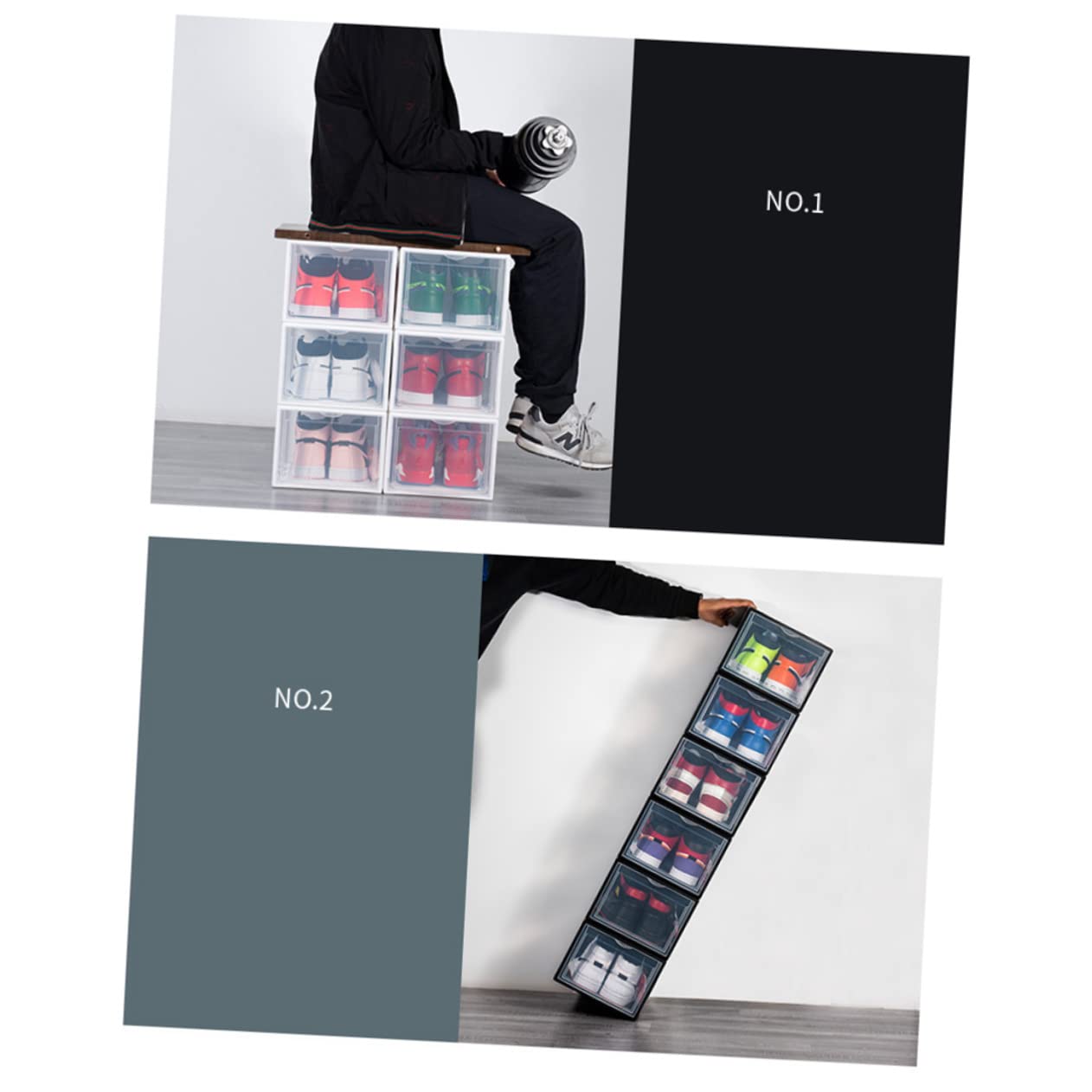 OKUMEYR 1pc Transparent Plastic Sturdy Basketball Shoe Cabinet for Home Storage Ergonomic Handle High-strength Design Versatile Organizer and More White