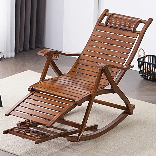 Tumbona plegable, mecedoras de bambú, reclinables portátiles de madera con rueda de masaje de pies para patio, terraza, jardines, camping, respaldo de 5 niveles ajustables/estilo B +