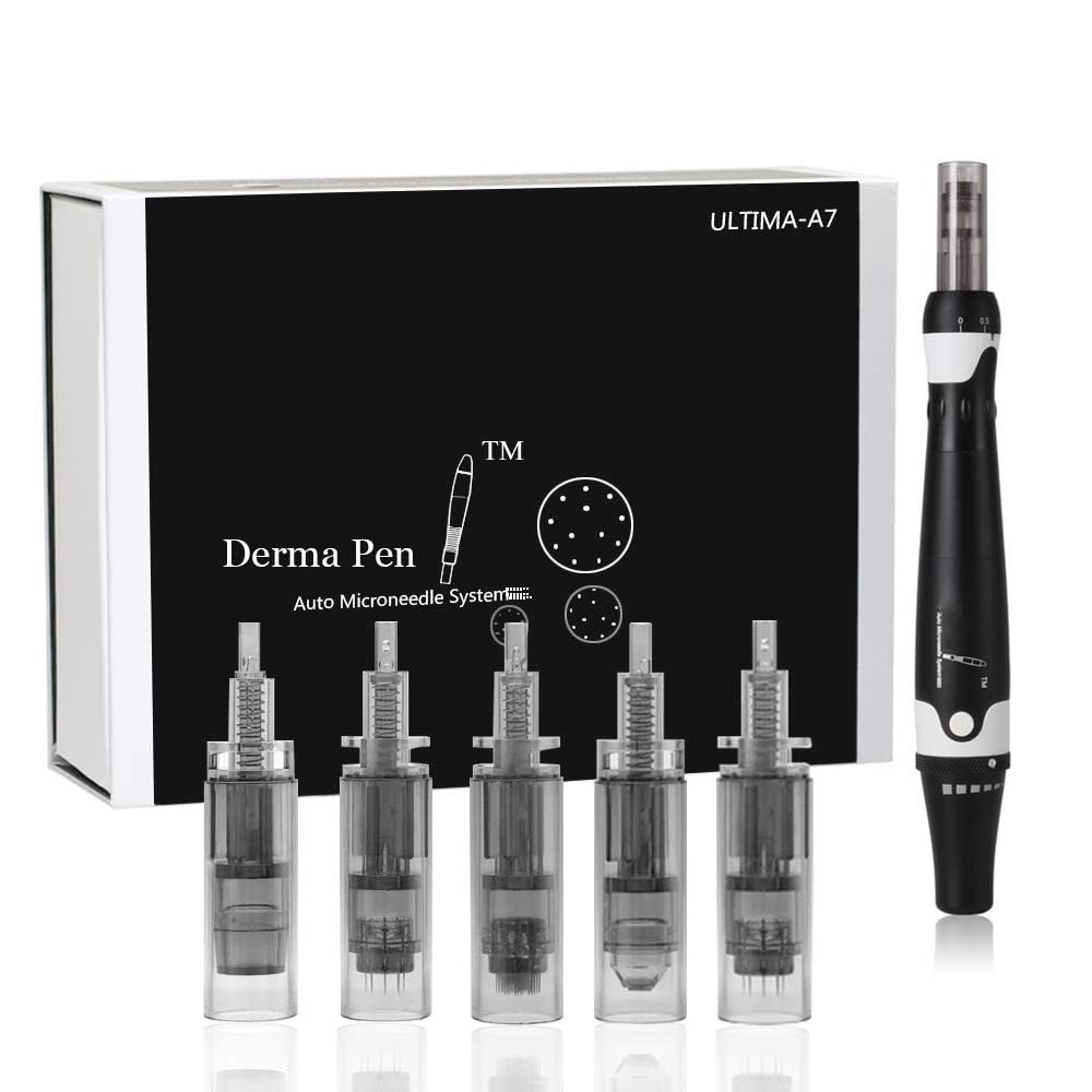 Electric Derma Pen A7 with CE Certification, Missicee DermaPen Electric Microneedle 0.18mm Needle Diameter for Wrinkles Stretch Marks Acne Scar with 2pcs 12 Pins+36pins+42pins+ Nano pins Micro Needles