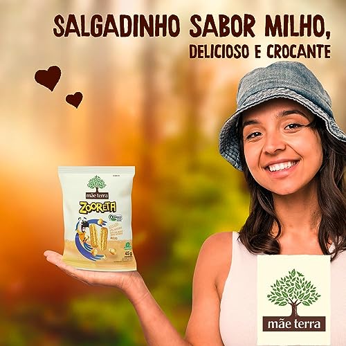 Salgadinho de Milho e Arroz Assado Integral Orgânico Mãe Terra Zooreta Pacote 45g