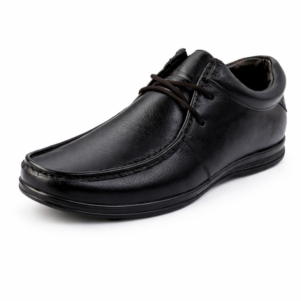 BROADX Men's Stylish Comfortable Men's Black Leather Formal Shoes, Lace-Up Derby Style Perfect for Boys & Men Color Black-image-23