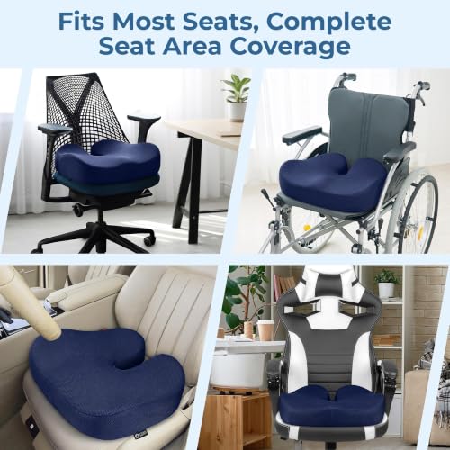 Image of 5 STARS UNITED Seat Cushion - Memory Foam Chair Cushion for Tailbone Pain Relief - Ergonomic Support for Coccyx, Sciatica & Butt - Office, Desk & Gaming Chair, Car Seat, Wheelchair, Blue Mesh