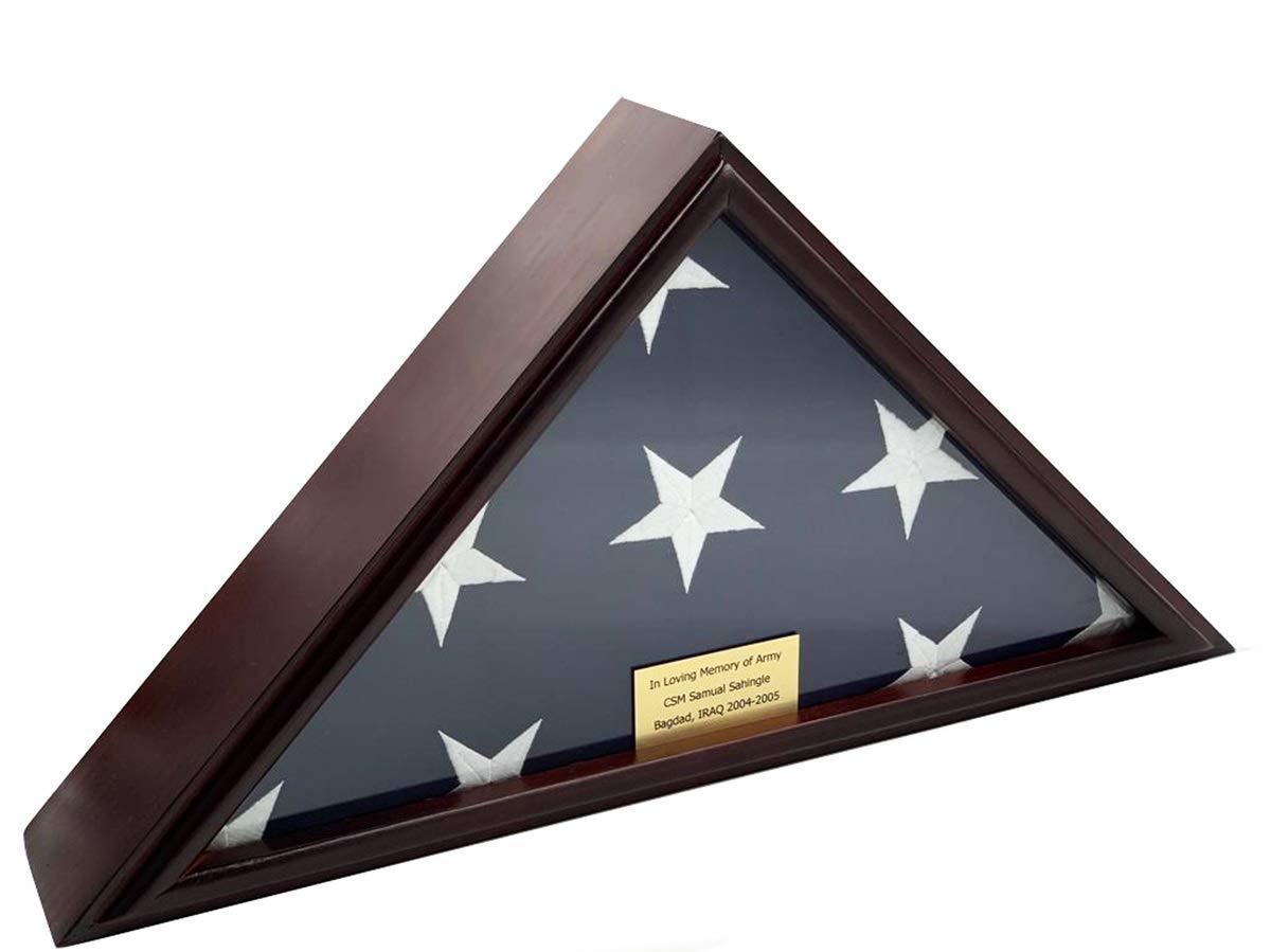 DECOMIL 5'x9' Flag Display Case for American Veteran Burial Flag - Solid Wood, Cherry Finish, Flat Base