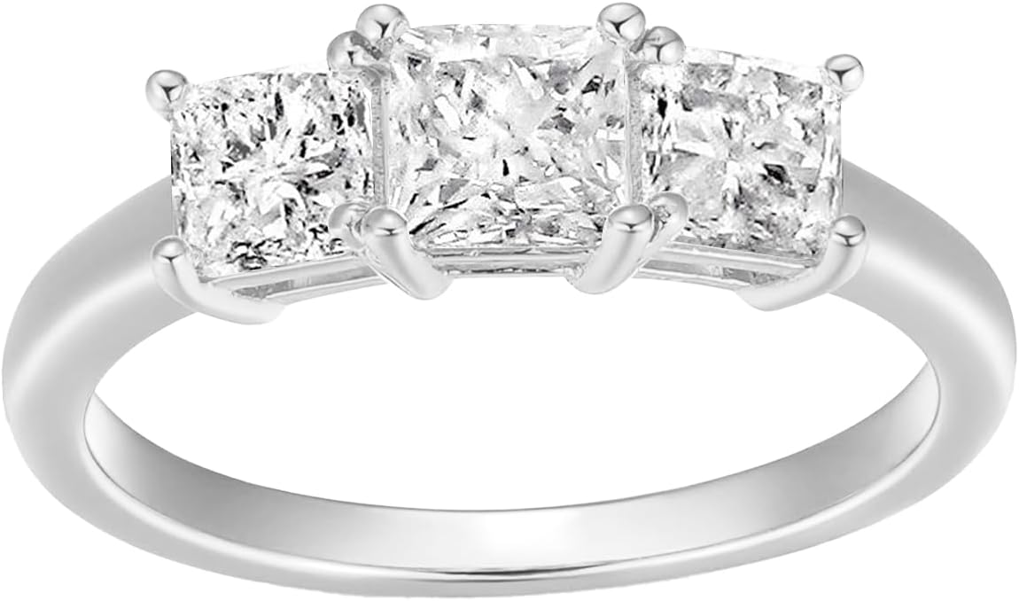 3-stone Princess Cut Moissanite Eternity Wedding Band Ring in 925 Sterling Silver 10K 14K 18K Solid Gold with Engraving