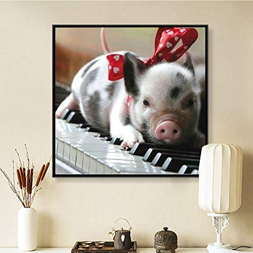 Bemaystar Diamond Painting Kit For Adult 5D Diy Drill Diamond Art Sets For Home Decor Pig On Piano Table 11.8X11.8In 1 Pack #TOP3