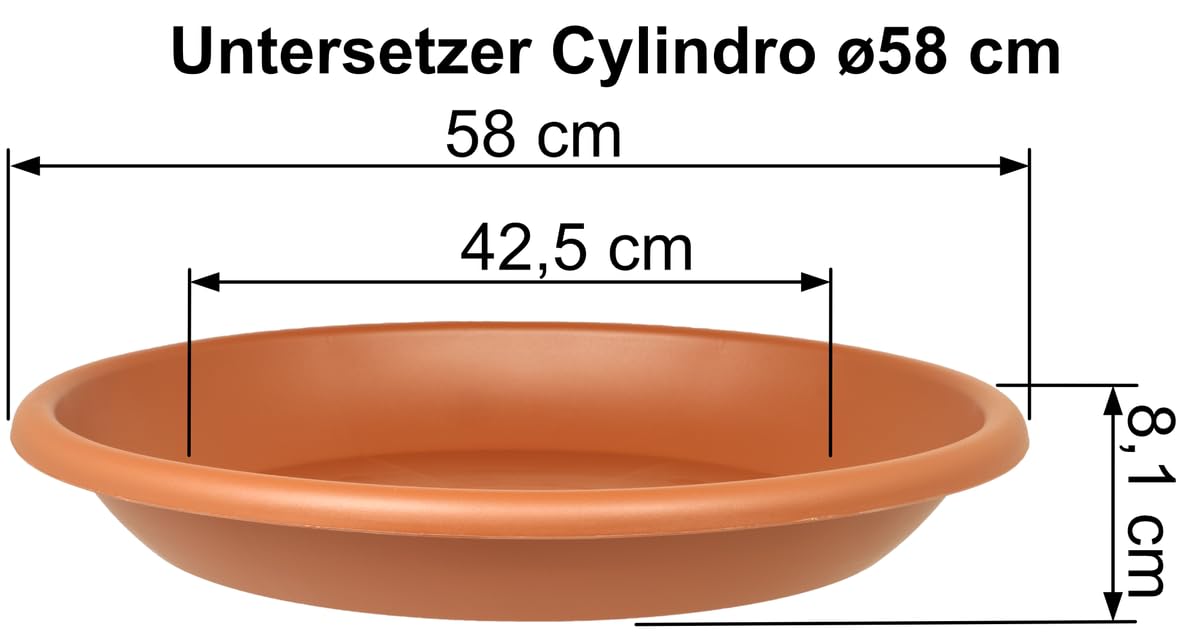 MePla Juego de 3 macetas Cylindro de 60 cm de diámetro + platillo de 58 cm de diámetro, resistente a la intemperie, de plástico resistente a los rayos UV