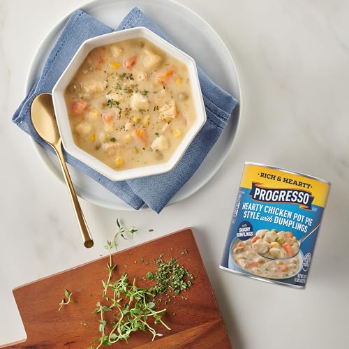 Image of Progresso Hearty Chicken Pot Pie Style with Dumplings Soup, Rich and Hearty Canned Soup, 18.5 oz (Pack of 4)