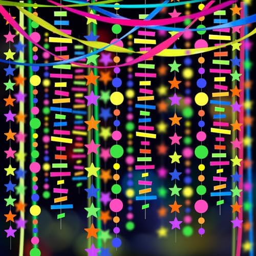 702feet UV Paper Neon Garland Neon Streamers Glow in The Dark Glow Party Supplies
