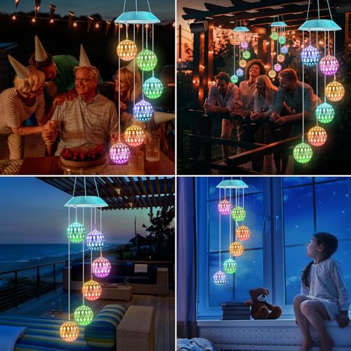 Image of Toodour Solar Wind Chime, Color Changing Moroccan Ball Wind Chimes, LED Decorative Mobile, Gifts for Mom, Waterproof Outdoor Decorative Lights for Garden, Patio, Party, Yard, Window Outdoor Decor