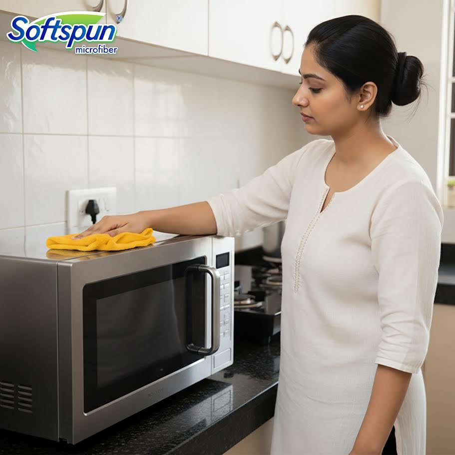 Image of SOFTSPUN Microfiber Cleaning Cloths, 4pcs 40x40cms 340GSM Orange! Highly Absorbent, Lint and Streak Free, Multi -Purpose Wash Cloth for Kitchen, Car, Window, Stainless Steel, Silverware.