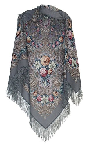 Secrets of the Heart 100% Wool Russian Shawl w/ Silk Fringe 49.2x49.2'' (125x125cm) Gray2