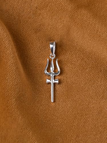 Image of Clara 925 Sterling Silver Shiva Trishul Pendant Necklace for Men & Women | Available With or Without Chain | Platinum Plated