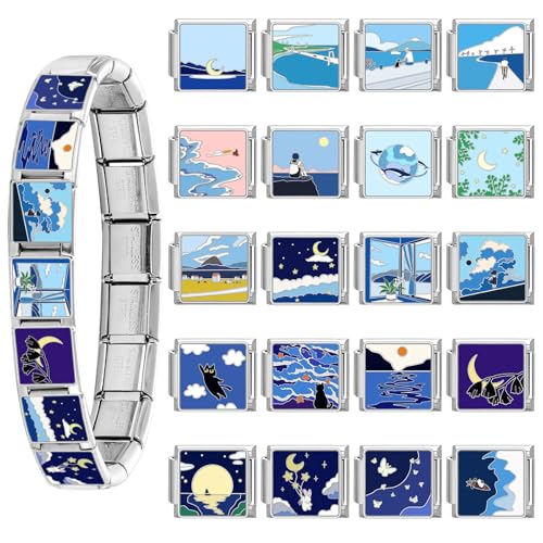 papasgix Custom Italian Charm Bracelet Charms Silver Gold Set 10 Personalized Charm Brascelets 9mm Assorted Italian Charms Bracelet Links Handmade DIY Jewelry Blue3