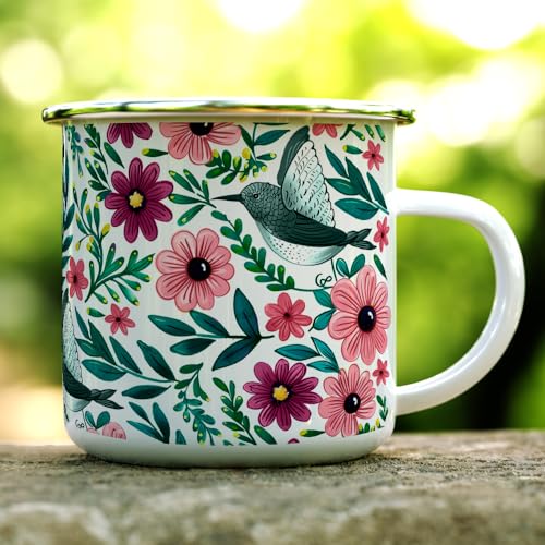 Taza de Camping Esmaltada Floral Colibrí 12oz miniatura 2
