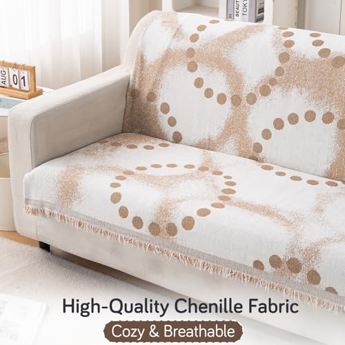 Image of HOKIPO Serene Abode Sofa Cover 3 Seater, 180x175 cm, Latte Dotted Wave