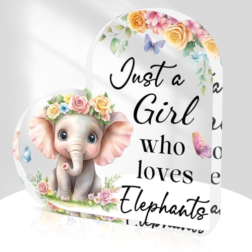 Funny Elephant Acrylic Keepsake Gifts - Elephant Gifts Acrylic Heart Plaque for Women Mother Girls Friend Daughter Sister Animal Lovers Desk Sign for Birthday Christmas Home Office Decorations