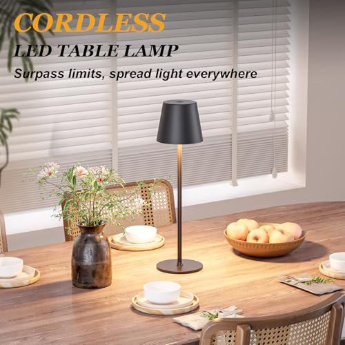 Image of Kakanuo Black Cordless Table Lamp Rechargeable - KK 1 Pack 5000mAH Battery Operated Lamp for Counter, 3 Color Stepless Dimming Wireless Lamps for Dining Kitchen, Outdoor Patio, Touch Control