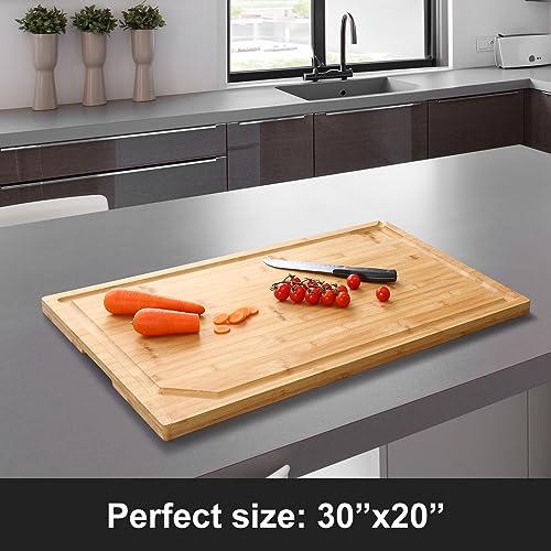 Image of 30 x 20 Extra Large Bamboo Cutting Board for Kitchen, Cutting Board Stove Top Cover, Butcher Block Chopping Board with Handle and Juice Groove, Large Charcuterie Board Over the Sink