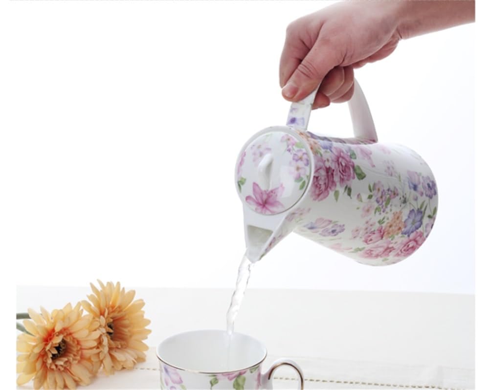Zimny ​​​​czajnik Dzbanek na wodę z porcelany 1200 ml z pokrywką i uchwytem Czajnik na wodę do lemoniady, soku, mleka, zimnych lub gorących napojów Dzbanek do herbaty Zestaw dzbanów na ciepłą/zimną wo