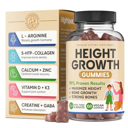 Height Growth Increase Vitamin Gummies, Calcium 100mg, Magnesium Glycinate 30mg, Zinc, Ashwagandha, Vitamin K2 D3 25mg Grow Tall Maximizer Supplement, Multivitamin for Kids, Teens Boy & Girl, Adults