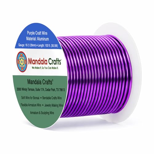 Image of Mandala Crafts 16 Gauge Purple Anodized Aluminum Craft Wire, 100 FT | Colored, Flexible, Bendable, for Bonsai, Armature, Sculpting, Wire Wrapping, Jewelry Making, Weather & Tarnish Resistant