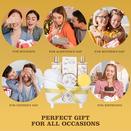 Image of Mothers Day Gifts for Women and Men - 8-Piece Bath Kit Coconut Vanilla Bath & Body Gift Set for Women Self Care Spa Gift Baskets | Perfect Gifts for Mom, Birthday Gift, All Occasion Holiday Present