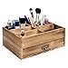 Liry Products Rustykalny drewniany organizer szafka do przechowywania kosmetyków makijaż ekspozycja artykuły biurowe biurka szuflady toaletki wiele przegródek brązowy blat Caddy akcesoria sorter szczotka uchwyt dom