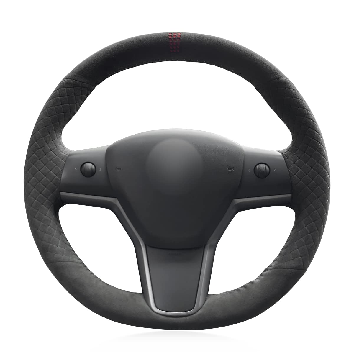 MEWANTEmbossed Alcantara Car Steering Wheel Covers Wrap Hand-Stitched for Tesla Model 3 2017-2020