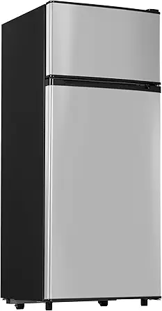 4.5 Cu.Ft Mini Fridge with Freezer, Small Fridge with 2 Doors for Office, Kitchen, Dorm and Bedroom, Mini Refrigerator with Adjustable Shelves (Silver)