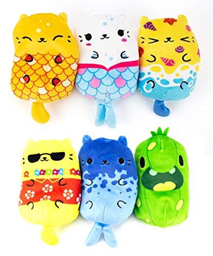Cats vs Pickles - 6-Pack Assortment 1 with Rare Pickle! - 4" Cute Cuddly Collectible Bean Plush Toy - are You Team Cat or Team Pickle? Collect Them All!
