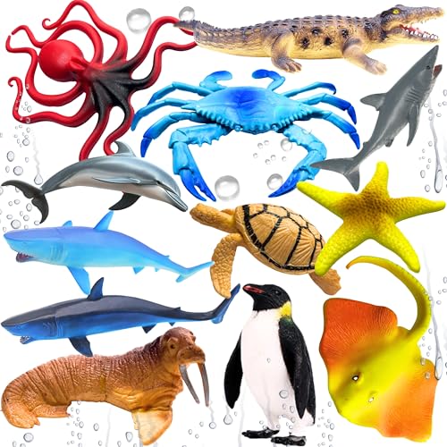 Image of Realistic Ocean Underwater Animals Figures Toy Playset for Kids 3+| 12PCS Water Animal Figurine Toys Set for Boys and Girls Birthday Gifts for Children Decoration Educational & Learning Items
