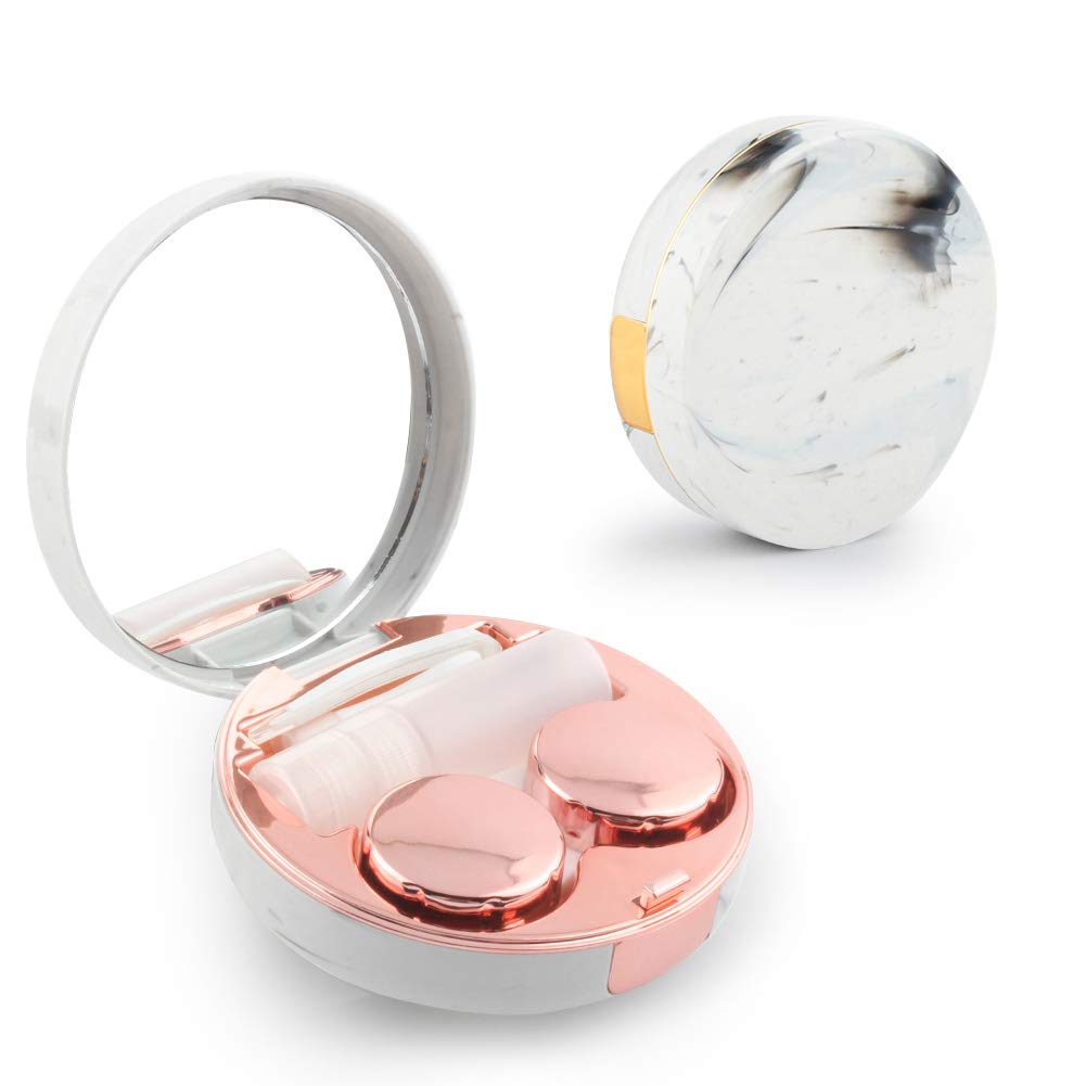 Portable Travel Contact Lens Case Box Eye Care Kit Holder Mirror Box (Plum Blossom Pattern) (Gold+Rose Gold)