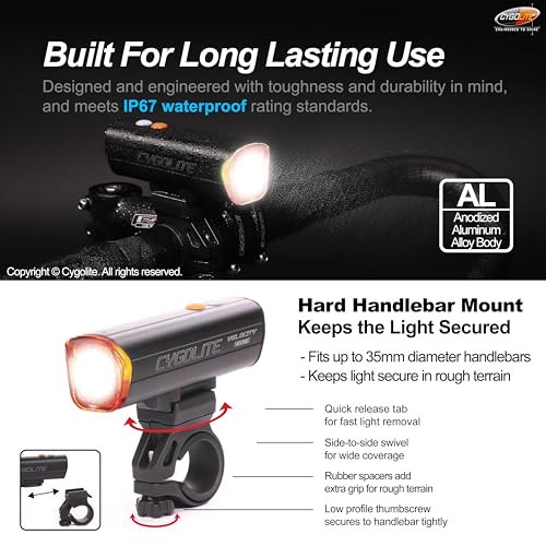 Luz de bicicleta de 1000 lúmenes impermeable IP67 compacta de aluminio Cygolite Velocity 7