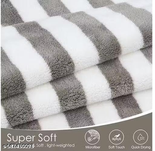 Image of Microfiber Towels for Bath-Stripes Bath Towel for Men and Women-Soft Coral Fleece Towel with Hook Quick Dry Super Absorbent-70 x 140 cm (multicolor Pack of 2)|KHO-P391