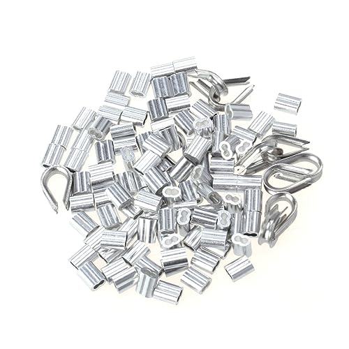 Cabilock Shaped Aluminum Wire Rope Crimp Fittings Stainless Steel Thimbles Set Cable Clips for Industrial Applications Silver