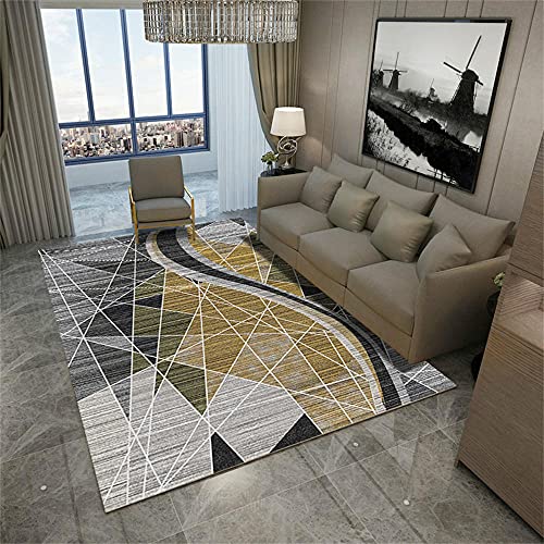 Tapis d'extérieur doux au motif graphique géométrique gris et or - 2