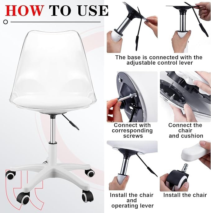 Office Chair Ghost Chair With Cushion MAHVIW Acrylic Clear Desk