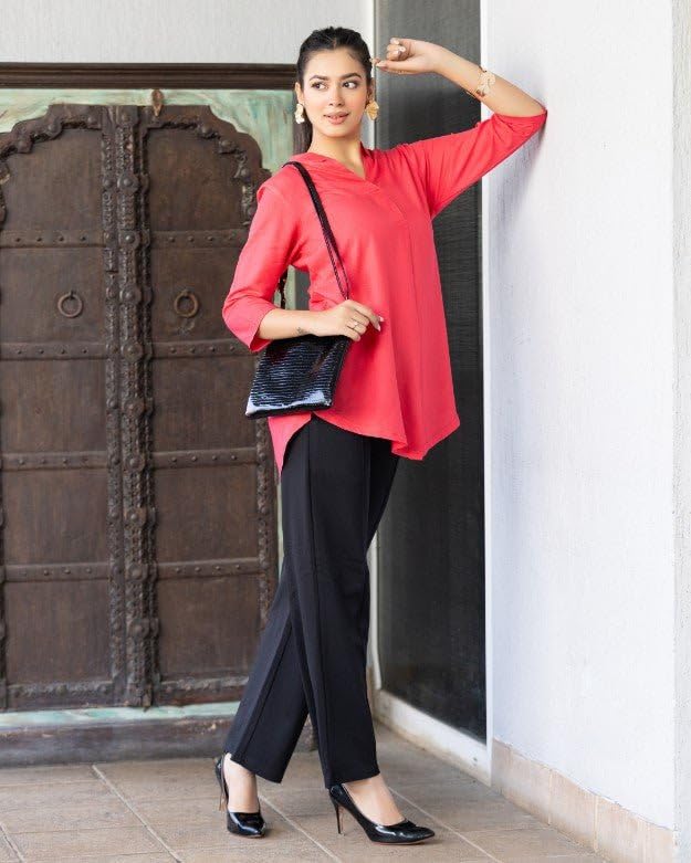 Image of Mlada Rayon Flare Top for Women | 3 /4th Sleeve Regular Fit and Flare Top | Women Office Tops Tunic | Western Long Shirt Top for Women | Shirt Collar Top for Women | Rayon Tunic Tops for Women Western